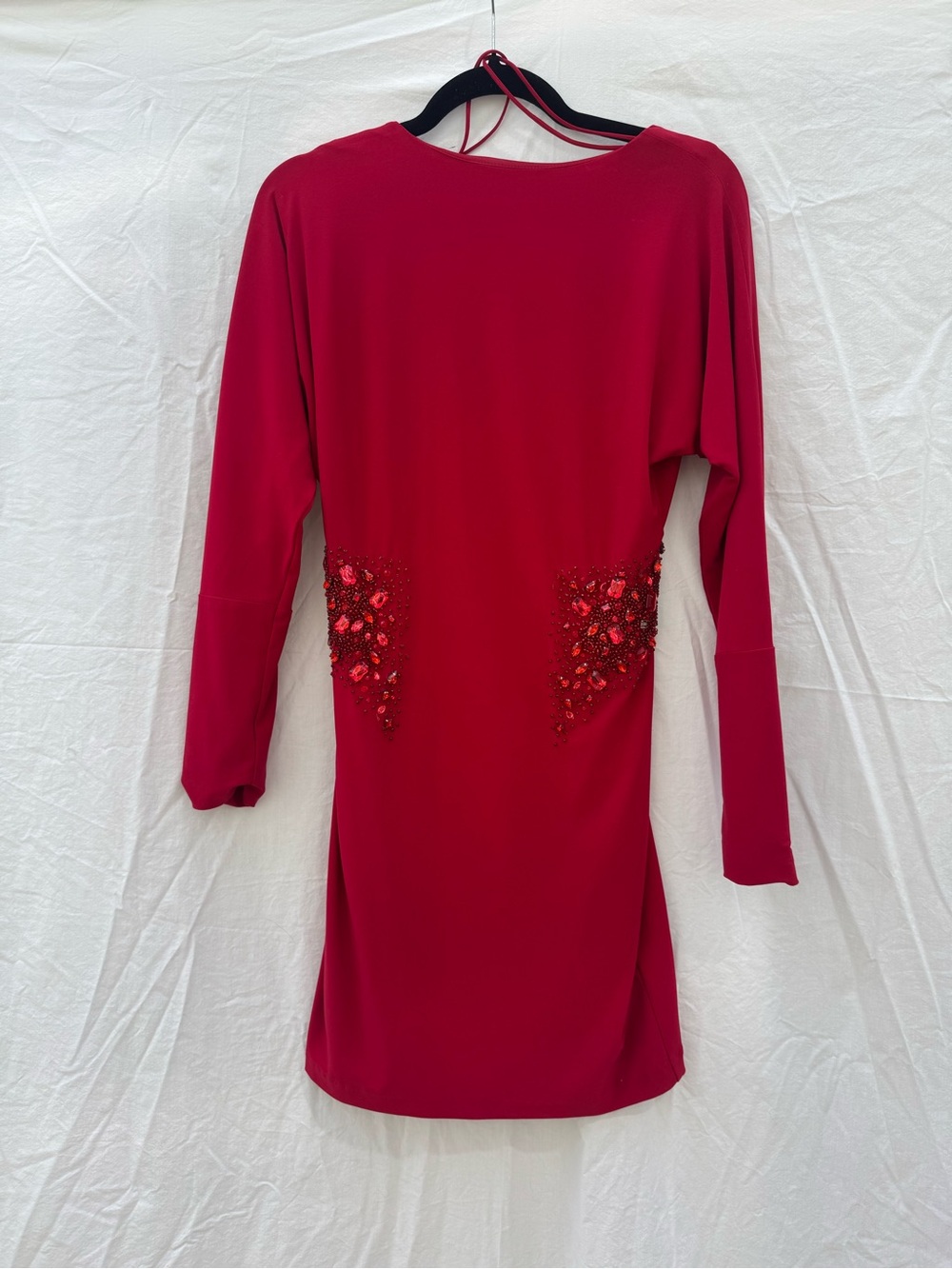 Badgley Mischka Red Long-Sleeve Embellished Cocktail Dress